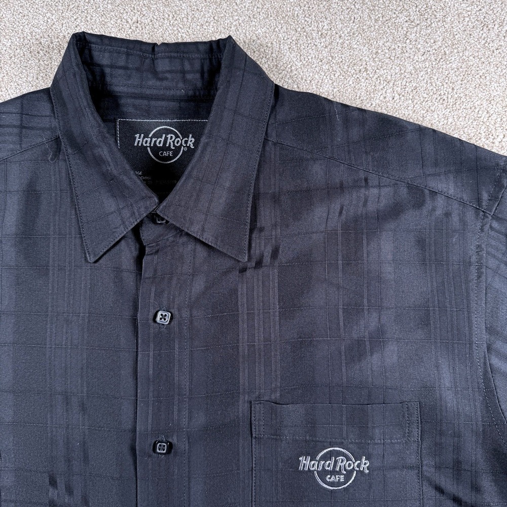 Hard Rock Cafe Men's Lake Tahoe XL Black‎ On Black Button Up Hawaiian Shirt